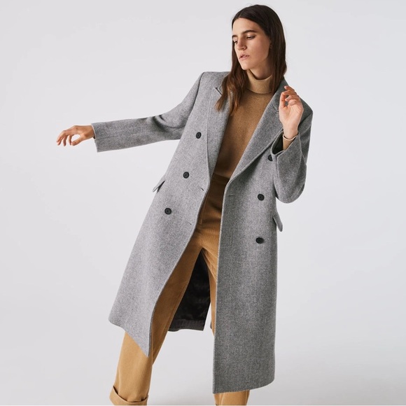 ViCOLO Wool Handmade Heather Grey Gray Double Breasted Long Midi Coat Peacoat - Picture 3 of 17